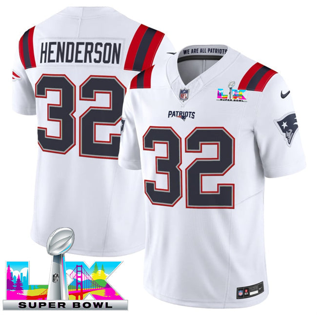Camisa Futebol Americano England Patriots Vapor F.U.S.E. Limited Super Bowl LX Patch Jersey Branca