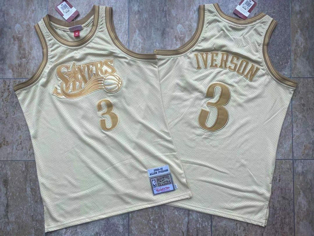Camisa Basquete Authentic Philadelphia 76ers Mitchell & Ness Hardwood Classics Allen Iverson Gold Edition 2000/01